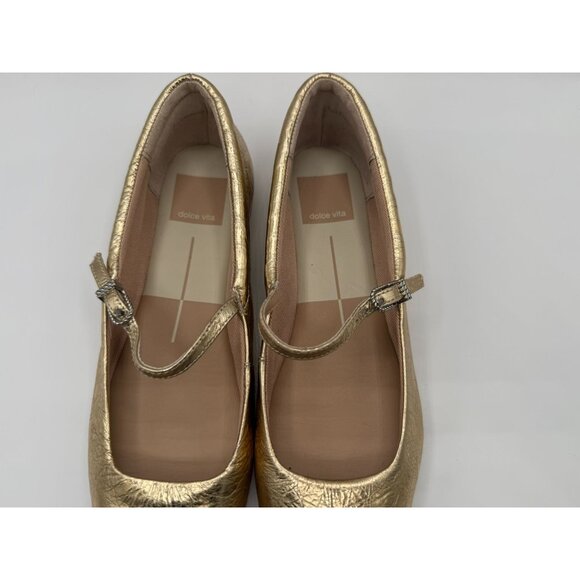 Dolce Vita Reyes Distressed Women Size 6 Gold Leather Mary Jane Ballet Flats - Picture 4 of 14